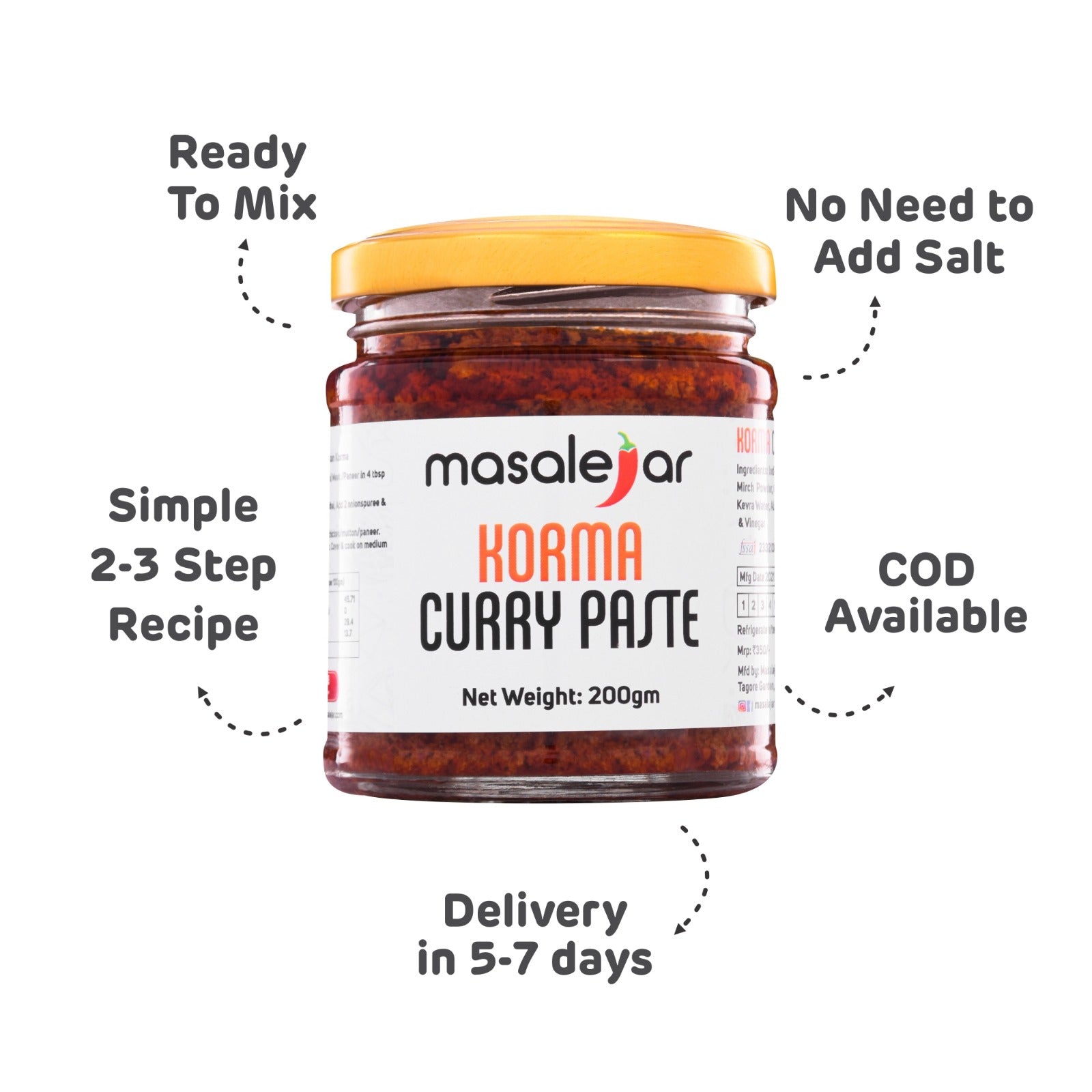Masalejar Korma Curry Paste | Ready to Cook Spice Mix | Just Mix & Cook | Korma Masala | Chicken Masala | Chicken Korma Masala | Veg Korma Masala | Pack of 1X200gm