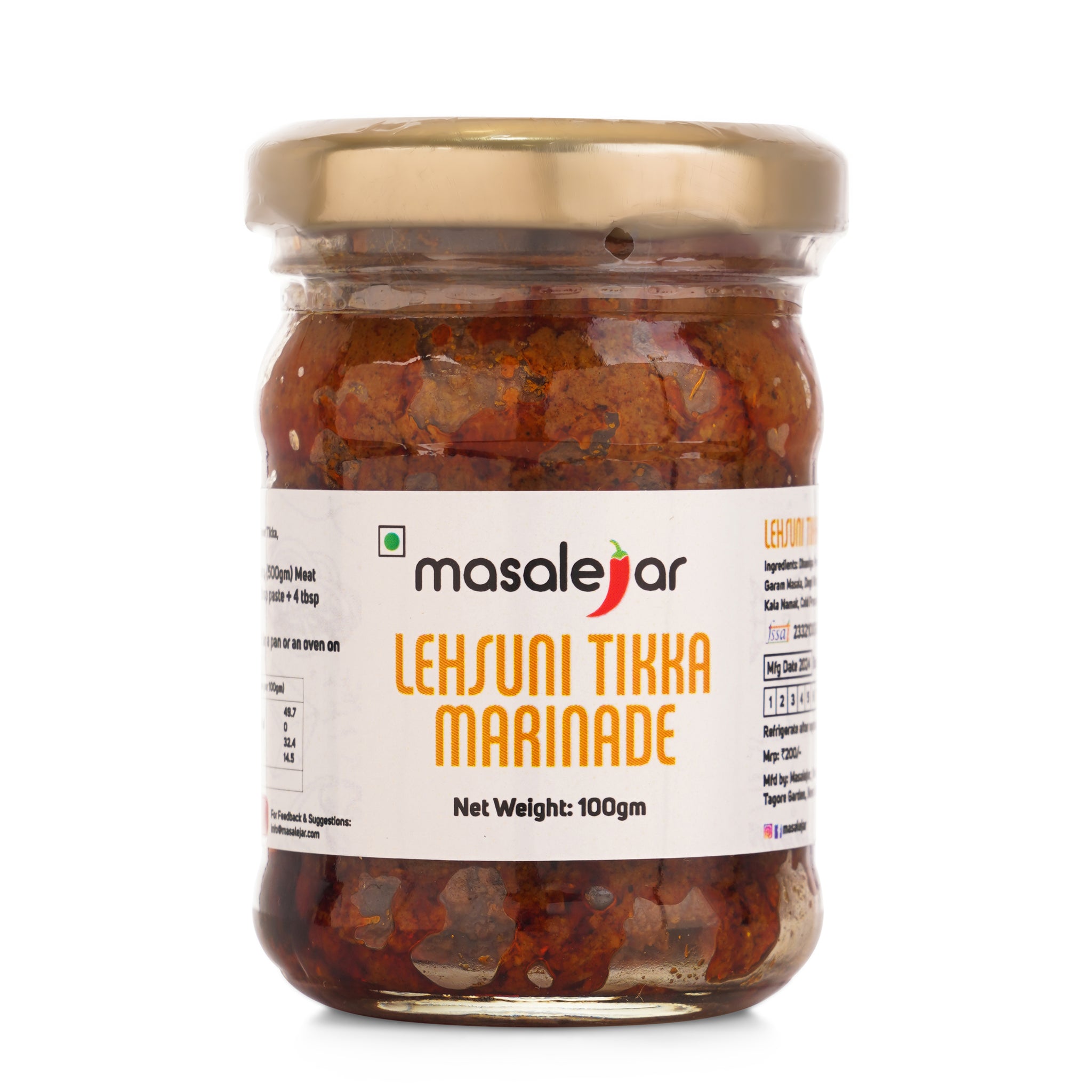 Masalejar Lehsuni Tikka Marinade | Ready to cook | Chicken Masala | Fish Masala | Paneer Tikka Masala | Mushroom Masala | Cholesterol & Trans Fat Free (Pack of 1 X 100 Gram) (Serves 5-6 People)