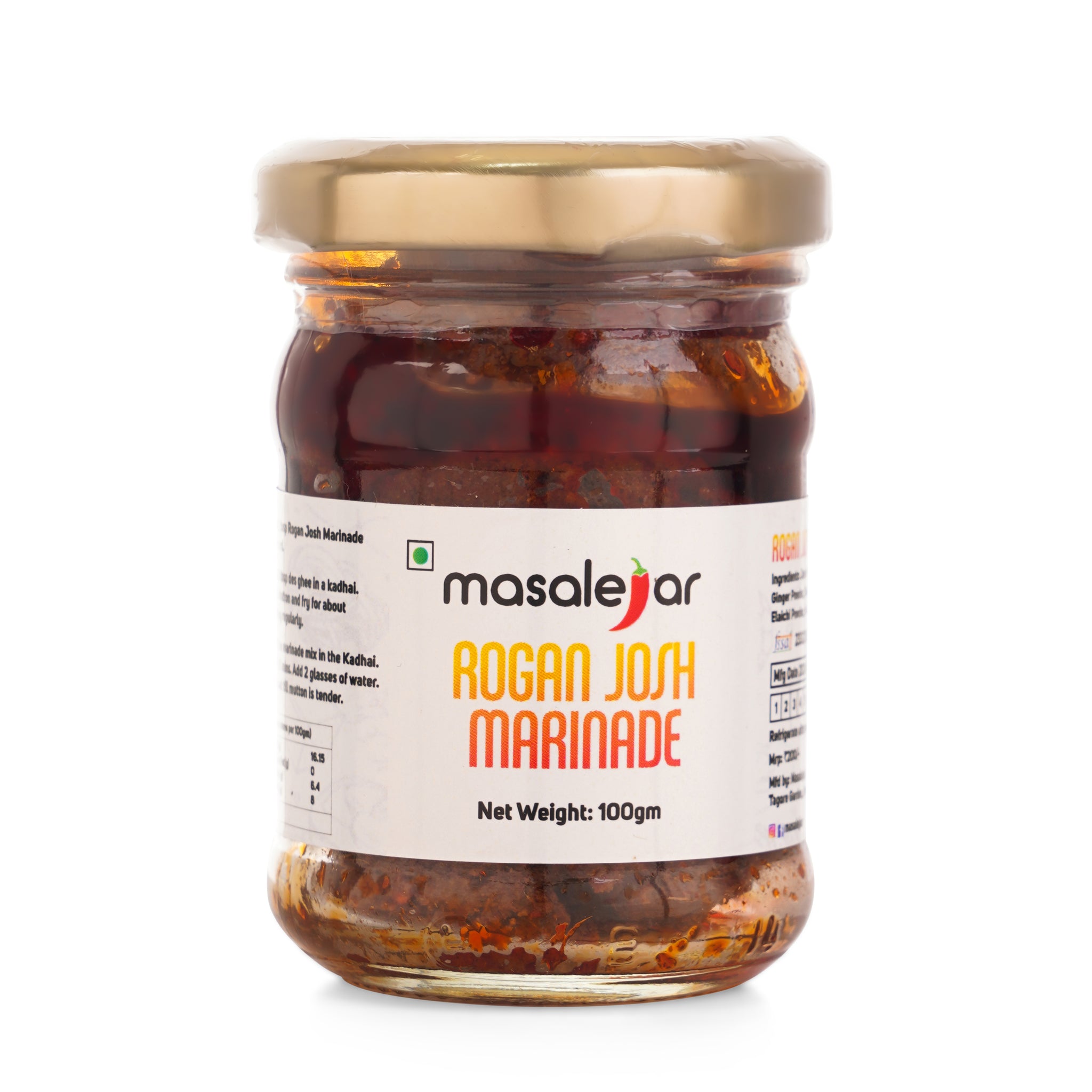 Masalejar Kashmiri Rogan Josh Masala Marinade | Ready to cook | Mutton Masala | Meat Masala | Curry Paste | Cholesterol & Trans Fat Free (Pack of 1 X 100 Gram) (Serves 3-4 People)