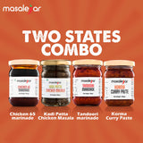 Two States Combo | Kadi Patta Chicken Masala 100gm, Chicken 65 Marinade 100gm, Tandoori Marinade 100gm, Korma Curry Paste 100gm