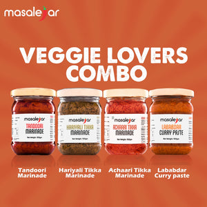 Veggie Lovers Combo | Tandoori Marinade 100gm, Hariyali Tikka Marinade 100gm, Achaari Tikka Marinade 100gm, Lababdar Curry Paste 100gm