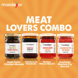 Masalejar Meat Lovers Combo | Kadi Patta Chicken Masala + Chicken 65 Marinade + Mutton Bhuna Masala + Kashmiri Mutton Fry Masala | Ready to Cook Spice Mix | Just Mix & Cook | No MSG (Pack of 4X100gm)